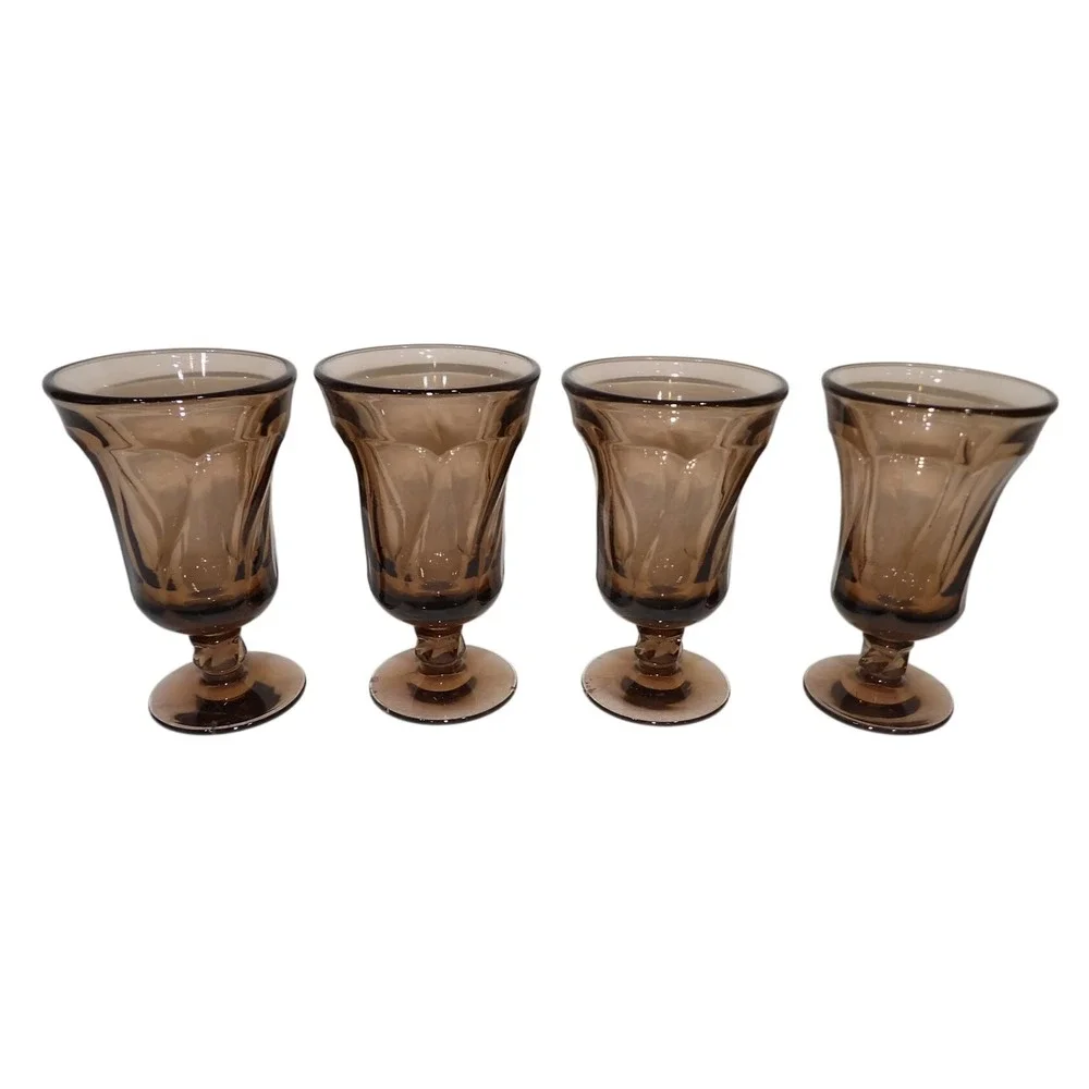Fostoria Jamestown Smoky Brown Glass Footed Water Juice Tumblers Set 4